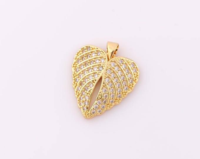 1 pcs Gold CZ Heart Pendant,18K Gold Filled Heart Charm,Heart Charm DIY Bracelet Necklace Jewelry Making Findings Supply