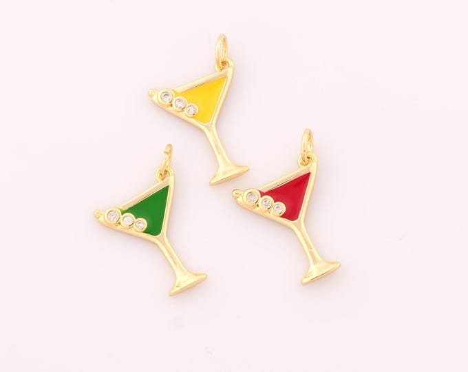 1 pcs Gold Enamel Goblet Pendant,18K Gold Filled Wine Glass Charm,CZ Goblet Charms DIY Bracelet Necklace Jewelry Making Findings Supply