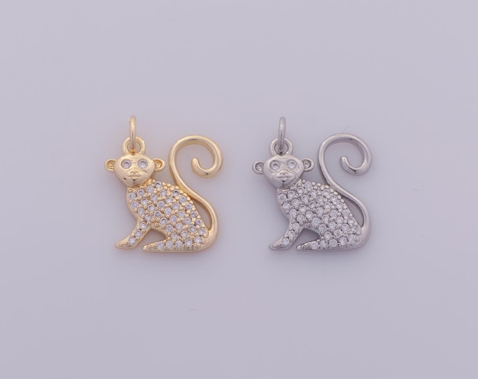 1 pcs Gold CZ Monkey Pendant,18K Gold Filled Animal Charm,Monkey Charms DIY Bracelet Necklace Jewelry Making Findings Supply