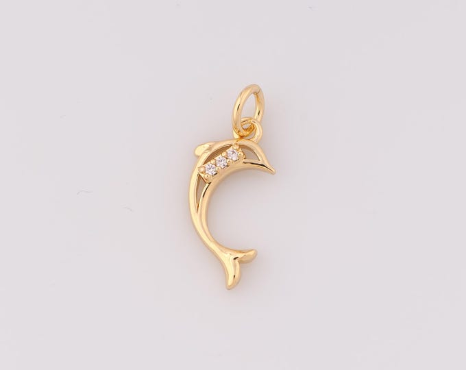 1 pcs Gold CZ Dolphin Pendant,18K Gold Filled Animal Charm,Dolphin Charms,DIY Bracelet Necklace Jewelry Making Findings Supply
