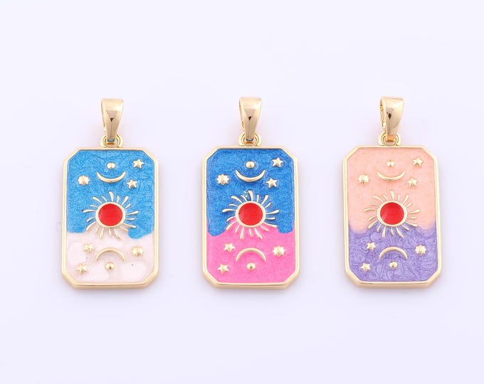 1 pcs Gold Enamel Sun Moon Star Pendant,18K Gold Filled Celestial Charm,Square Charms DIY Bracelet Necklace Jewelry Making Findings Supply