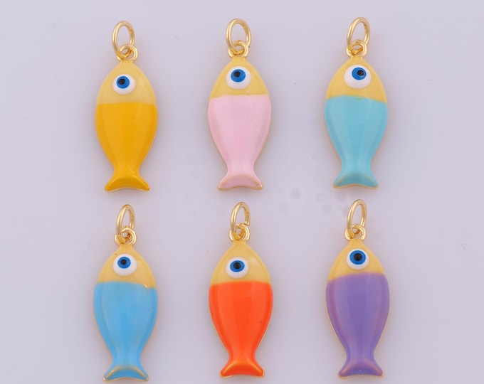 1 pcs Gold Enamel Fish Pendant,18K Gold Filled Marine Life Charm,Fish Charms DIY Bracelet Necklace Jewelry Making Findings Supply