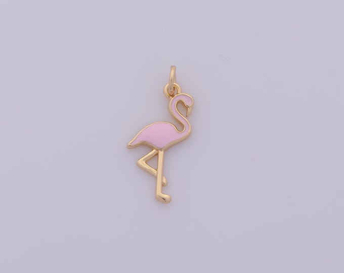 1 pcs Gold Enamel Flamingo Pendant,18K Gold Filled Animal Charm,Flamingo Charms DIY Bracelet Necklace Jewelry Making Findings Supply