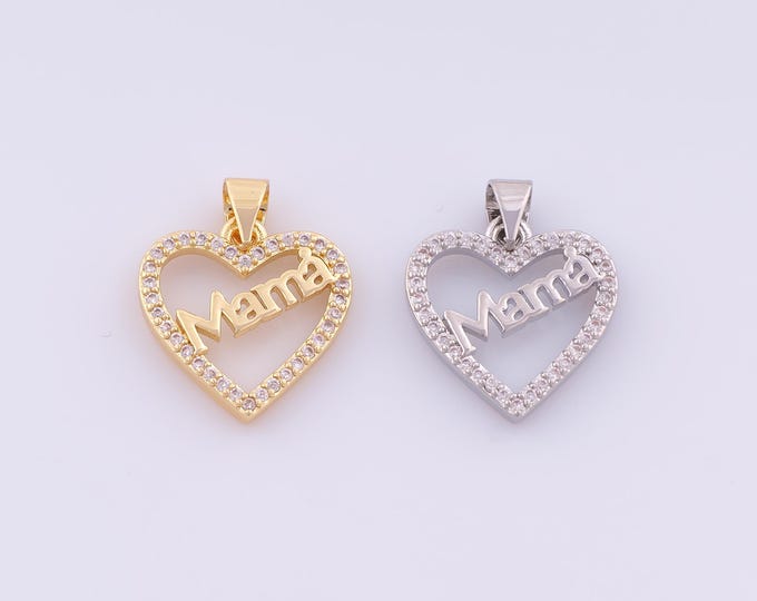 1 pcs Gold CZ MAMA Pendant,18K Gold Filled Heart Charm,Letter Charms DIY Bracelet Necklace Jewelry Making Findings Supply