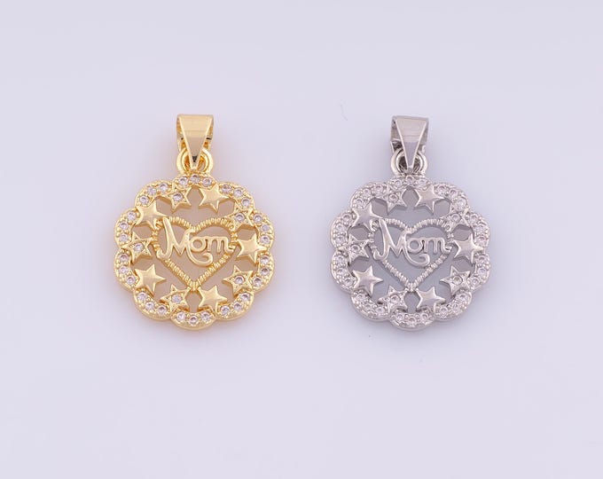 1 pcs Gold CZ MOM Pendant,18K Gold Filled Heart Charm,Letter Charms DIY Bracelet Necklace Jewelry Making Findings Supply
