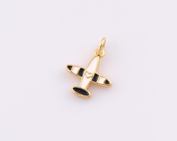1 pcs Gold Enamel Airplane Pendant,18K Gold Filled Minimalist Charm Heart Charms,DIY Bracelet Necklace Jewelry Making Findings Supply