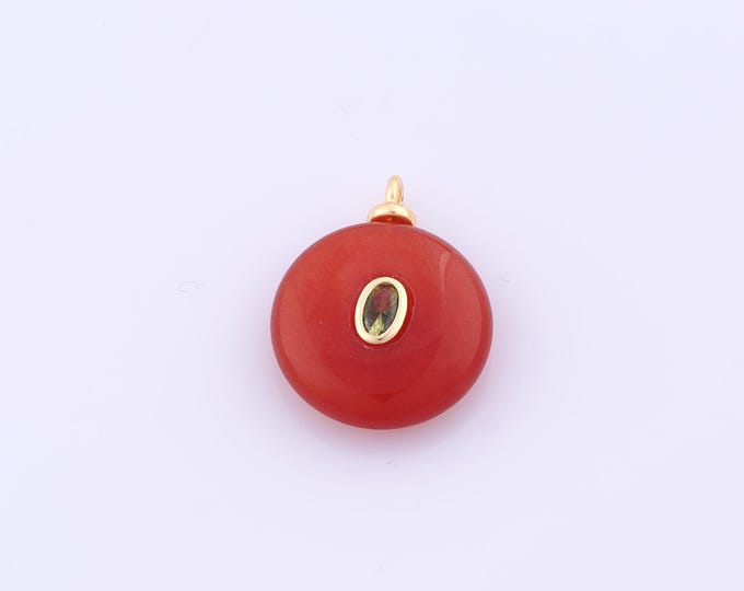 1 pcs Gold Energy Stone Pendant,18K Gold Filled Natural Stone Charm,Red Agate Charms DIY Bracelet Necklace Jewelry Making Findings Supply
