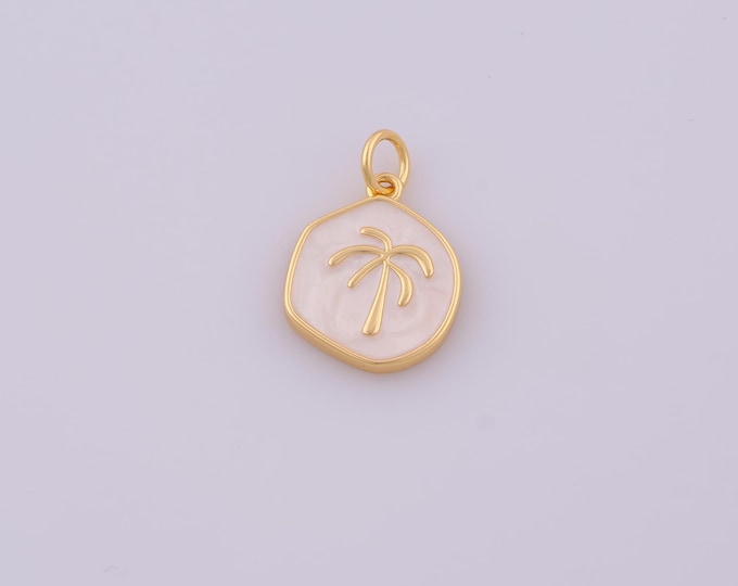 1 pcs Enamel Coconut Tree Pendant,18K Gold Filled Palm Tree Charm,Tree Charms DIY Necklace Jewelry Making Finding Supply