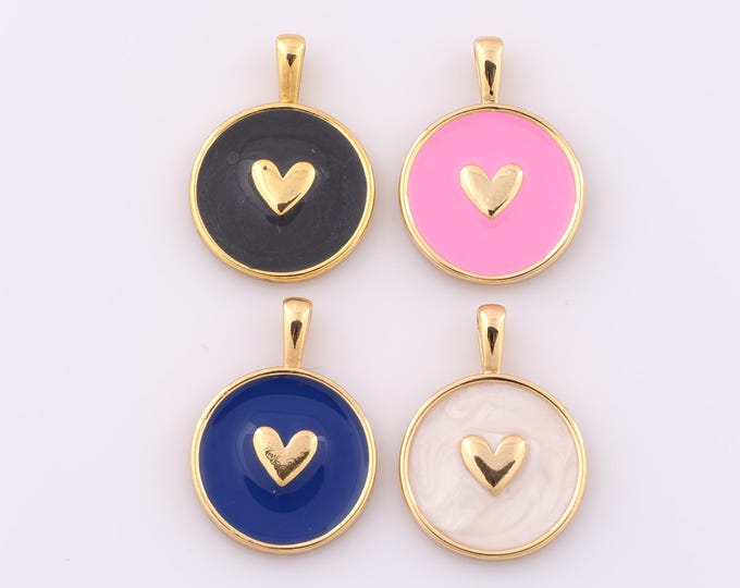 1 pcs Gold Enamel Heart Pendant,18K Gold Filled Heart Charm,Heart Charm DIY Bracelet Necklace Jewelry Making Findings Supply