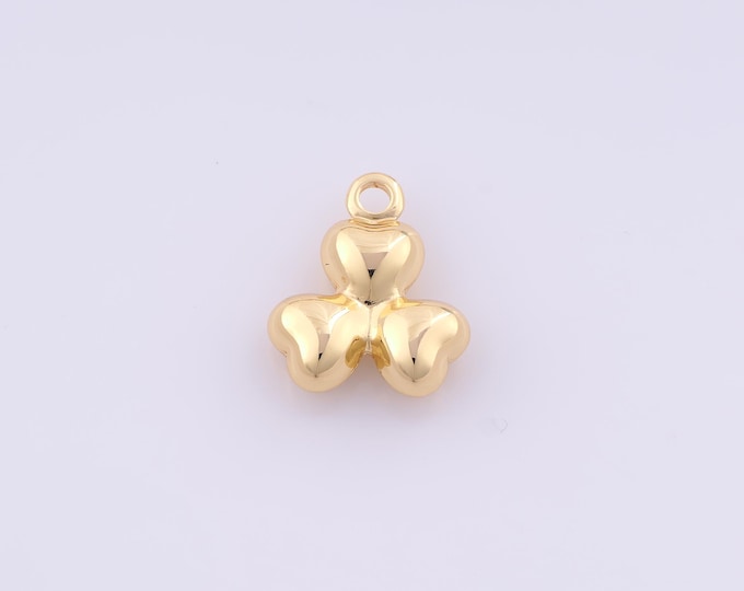 1 pcs Gold Puffed Lucky Grass Pendant,18K Gold Filled Heart Charm,Flower Charms DIY Bracelet Necklace Jewelry Making Findings Supply
