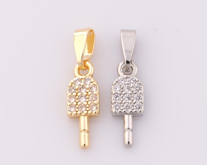 1 pcs Gold CZ Ice Cream Pendant,18K Gold Filled Ice Cream Charm,Ice Cream Charm DIY Bracelet Necklace Jewelry Making Findings Supply