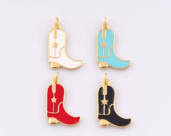 1 pcs Gold Enamel Cowboy Boot Pendant,18K Gold Filled Boot Charm Star Charms,DIY Bracelet Necklace Jewelry Making Findings Supply