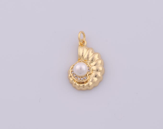 1 pcs Gold CZ Snail Shell Pendant,18K Gold Filled Shell Charm,Snail Shell Charms DIY Bracelet Necklace Jewelry Making Findings Supply