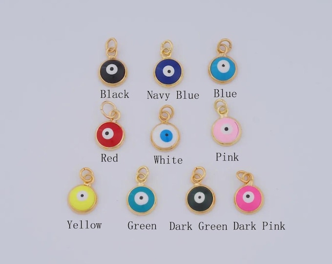 1 pcs Gold Enamel Evil Eye Pendant,18K Gold Filled Deil Eye Charm,Eye Charm DIY Bracelet Necklace Jewelry Making Findings Supply