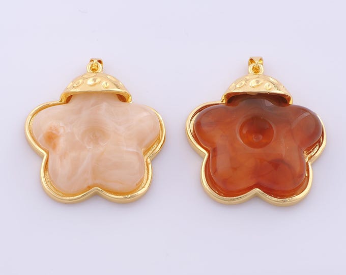 1 pcs Gold Acrylic Flower Pendant,18K Gold Filled Flower Charm,Flower Charms DIY Bracelet Necklace Jewelry Making Findings Supply