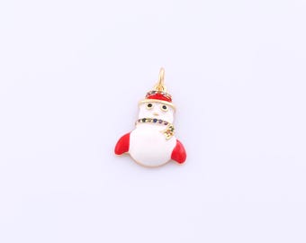 1 pcs Enamel Christmas Hat Pendant,18K Gold Filled Snowman Charm,CZ Christmas Charms DIY Bracelet Necklace Jewelry Making Findings Supply