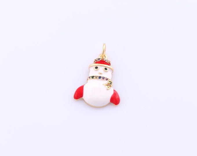 1 pcs Enamel Christmas Hat Pendant,18K Gold Filled Snowman Charm,CZ Christmas Charms DIY Bracelet Necklace Jewelry Making Findings Supply