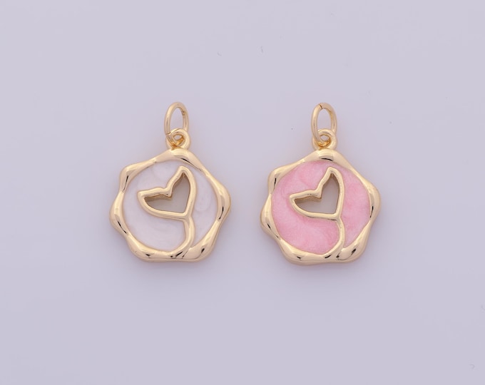 1 pcs Gold Enamel Fishtail Pendant,18K Gold Filled Heart Charm,Fishtail Charms DIY Bracelet Necklace Jewelry Making Findings Supply