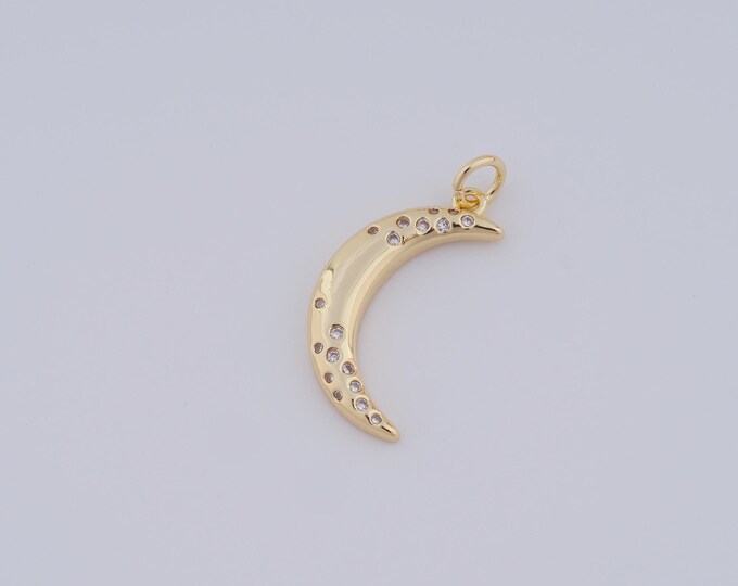 1 pcs Gold CZ Moon Pendant,18K Gold Filled Moon Charms,Moon Charms DIY Bracelet Necklace Jewelry Making Findings Supply