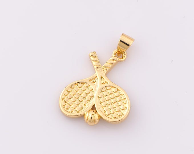 1 pcs Gold Racket Pendant,18K Gold Filled Tennis Charm,Sports Charm DIY Bracelet Necklace Jewelry Making Findings Supply