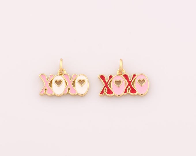 1 pcs Gold Enamel XOXO Pendant,18K Gold Filled Heart Charm,Hugs and Kiss Charms DIY Bracelet Necklace Jewelry Making Findings Supply