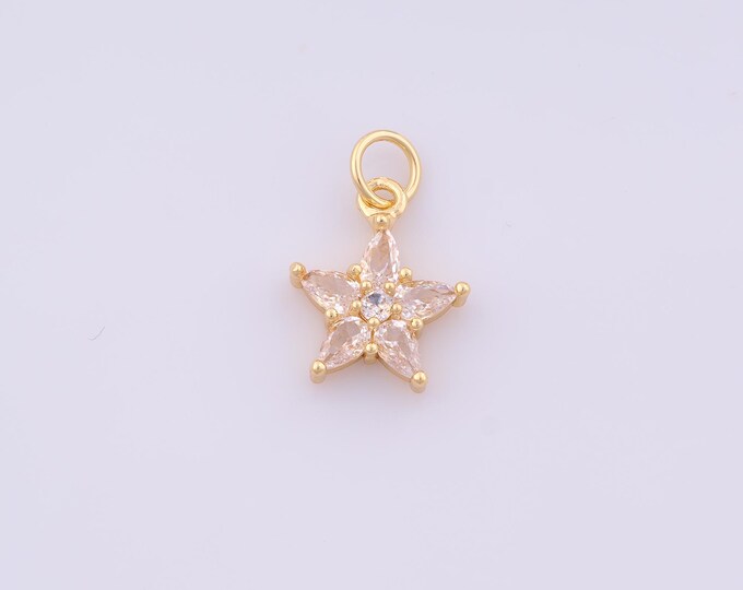 1 pcs Gold CZ Flower Pendant,18K Gold Filled Flower Charm,Flower Charms DIY Bracelet Necklace Jewelry Making Findings Supply