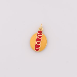1 pcs Gold Enamel Hot Dog Pendant,18K Gold Filled Hot Dog Charm Hot Dog Charms,DIY Bracelet Necklace Jewelry Making Findings Supply