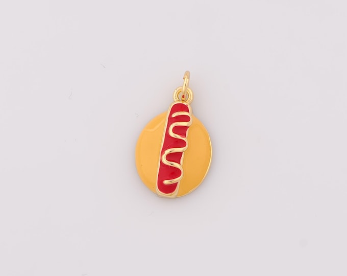 1 pcs Gold Enamel Hot Dog Pendant,18K Gold Filled Hot Dog Charm Hot Dog Charms,DIY Bracelet Necklace Jewelry Making Findings Supply