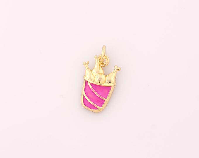 1 pcs Gold Enamel Fried Chicken Bucket Pendant,18K Gold Filled Gourmet Charm,DIY Bracelet Necklace Jewelry Making Findings Supply