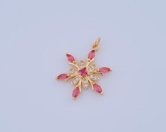 1 pcs Gold CZ Snowflake Pendant,18K Gold Filled Christmas Charm,Snowflake Charm DIY Bracelet Necklace Jewelry Making Findings Supply