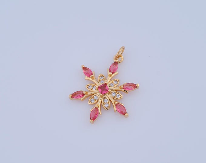 1 pcs Gold CZ Flower Pendant,18K Gold Filled Flower Charm,Flower Charm DIY Bracelet Necklace Jewelry Making Findings Supply
