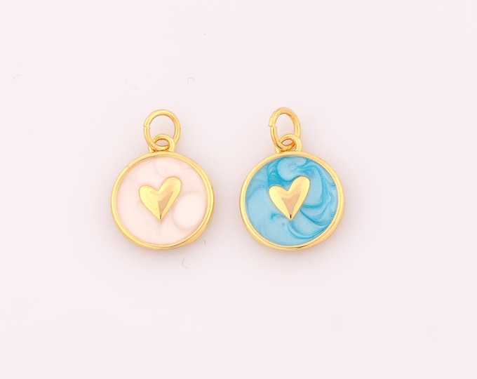1 pcs Gold Enamel Heart Pendant,18K Gold Filled Round Charm,Love Charms DIY Bracelet Necklace Jewelry Making Findings Supply