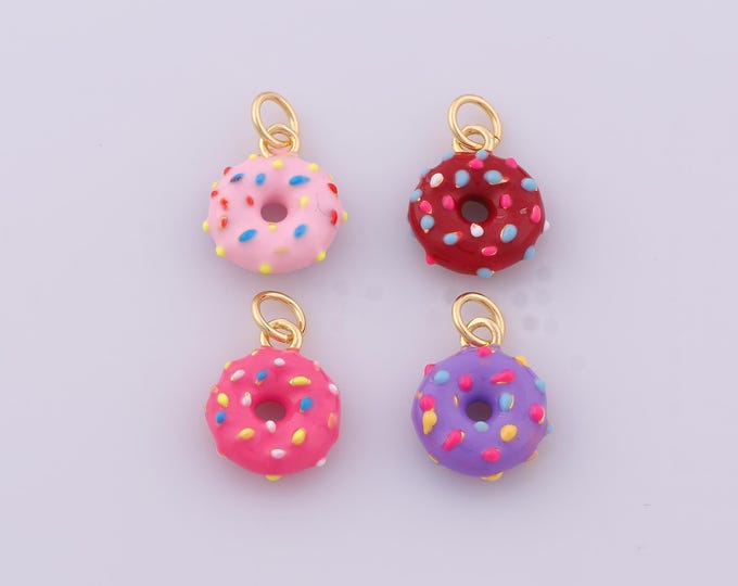 1 pcs Gold Enamel Donut Pendant,18K Gold Filled Dessert Charm,Donut Charms DIY Bracelet Necklace Jewelry Making Findings Supply