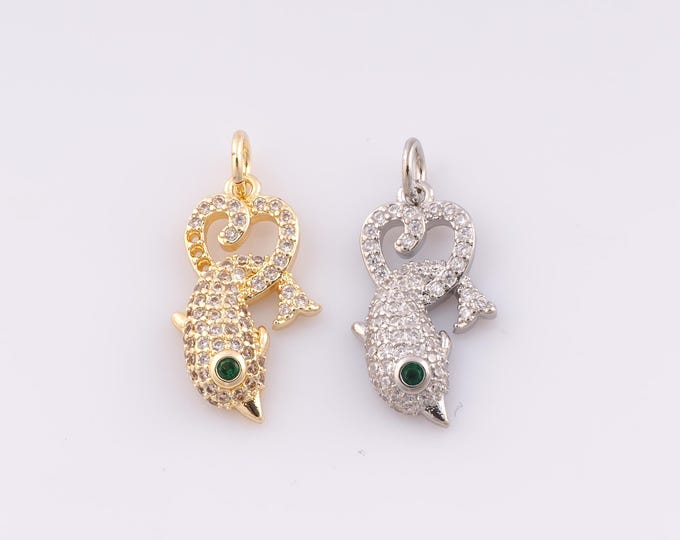 1 pcs Gold CZ Dolphin Pendant,18K Gold Filled Marine Life Charm,Heart Charms,DIY Bracelet Necklace Jewelry Making Findings Supply
