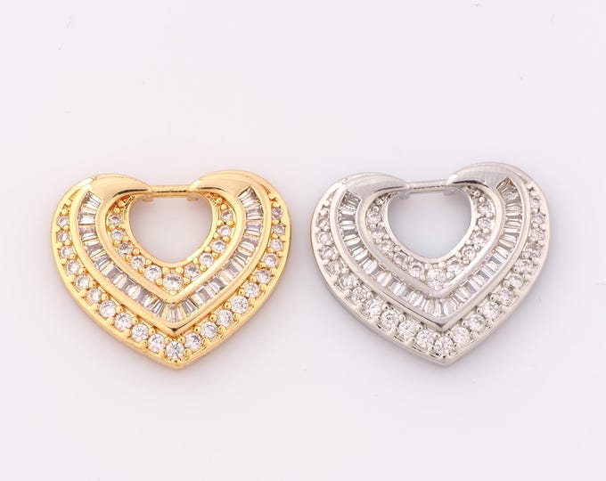 1 pcs Gold CZ Heart Pendant,18K Gold Filled Heart Charm,Heart Charm DIY Bracelet Necklace Jewelry Making Findings Supply