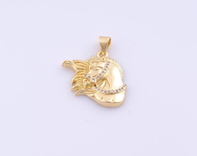 1 pcs Gold CZ Horse Pendant,18K Gold Filled Animal Charm,Horse Charms DIY Bracelet Necklace Jewelry Making Findings Supply