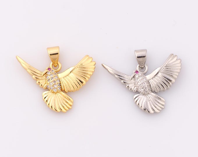 1 pcs Gold CZ Bird Pendant,18K Gold Filled Bird Charm,Bird Charm DIY Bracelet Necklace Jewelry Making Findings Supply
