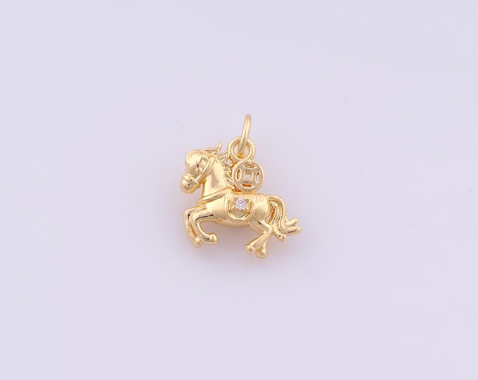 1 pcs Gold CZ Horse Pendant,18K Gold Filled Animal Charm,Horse Charms DIY Bracelet Necklace Jewelry Making Findings Supply