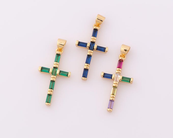 1 pcs Gold CZ Cross Pendant,18K Gold Filled Religion Charm,Christian Charm DIY Bracelet Necklace Jewelry Making Findings Supply