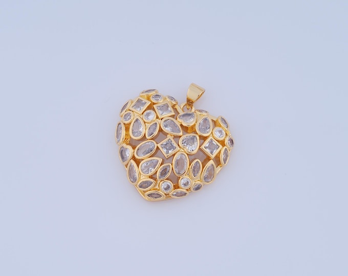 1 pcs Gold CZ Heart Pendant,18K Gold Filled Heart Charm,Heart Charm DIY Bracelet Necklace Jewelry Making Findings Supply