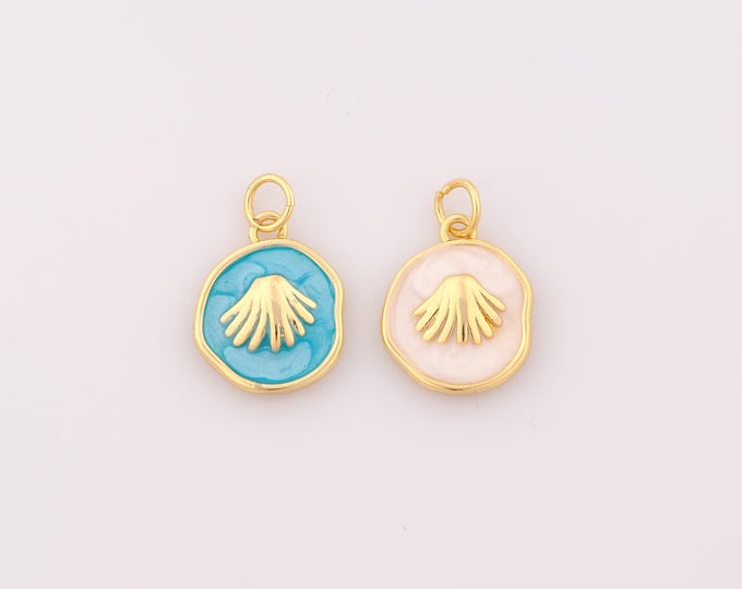 1 pcs Gold Enamel Shell Pendant,18K Gold Filled Oyster Charm,Round Charms DIY Bracelet Necklace Jewelry Making Findings Supply