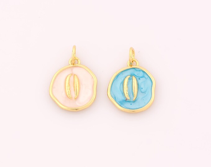 1 pcs Gold Enamel Conch Pendant,18K Gold Filled Round Charm,Conch Charms DIY Bracelet Necklace Jewelry Making Findings Supply