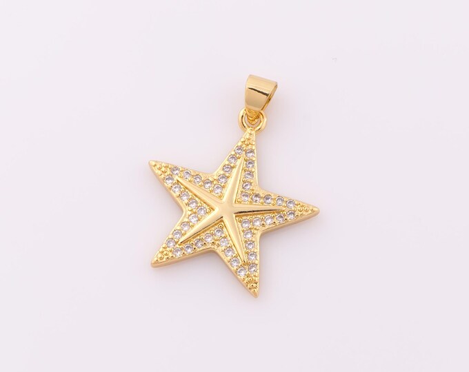 1 pcs Gold CZ Star Pendant,18K Gold Filled Star Charm,Star Charm DIY Bracelet Necklace Jewelry Making Findings Supply