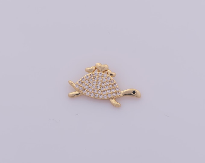 1 pcs Gold CZ Turtle Pendant,18K Gold Filled Animal Charm,Heart Charms DIY Bracelet Necklace Jewelry Making Findings Supply