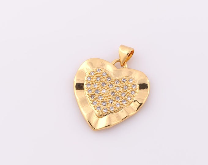 1 pcs Gold CZ Heart Pendant,18K Gold Filled Heart Charm,Heart Charm DIY Bracelet Necklace Jewelry Making Findings Supply