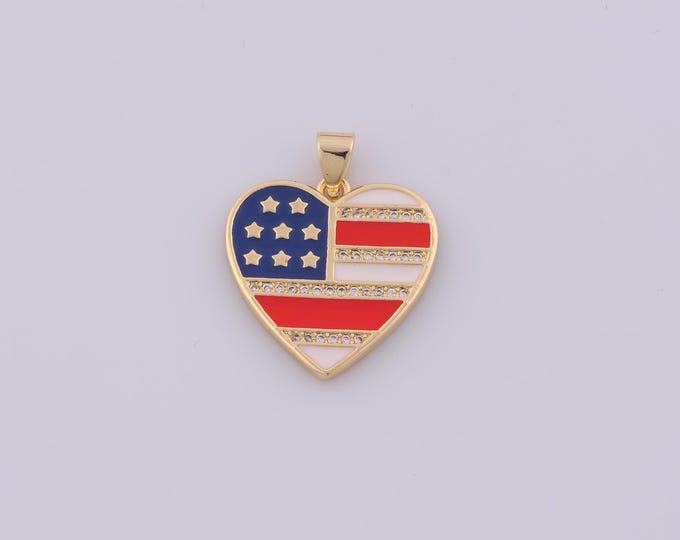 1 pcs Gold Enamel Heart Pendant,18K Gold Filled Flag Charm,CZ Star Charms DIY Bracelet Necklace Jewelry Making Findings Supply
