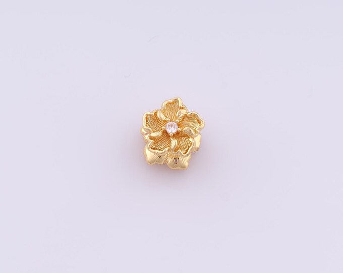 1 pcs Gold CZ Flower Pendant,18K Gold Filled Flower Charm,Flower Charms DIY Bracelet Necklace Jewelry Making Findings Supply