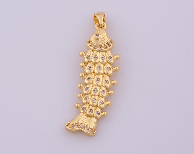 1 pcs Gold CZ Fish Pendant,18K Gold Filled Marine Life Charm,Fish Charms DIY Bracelet Necklace Jewelry Making Findings Supply