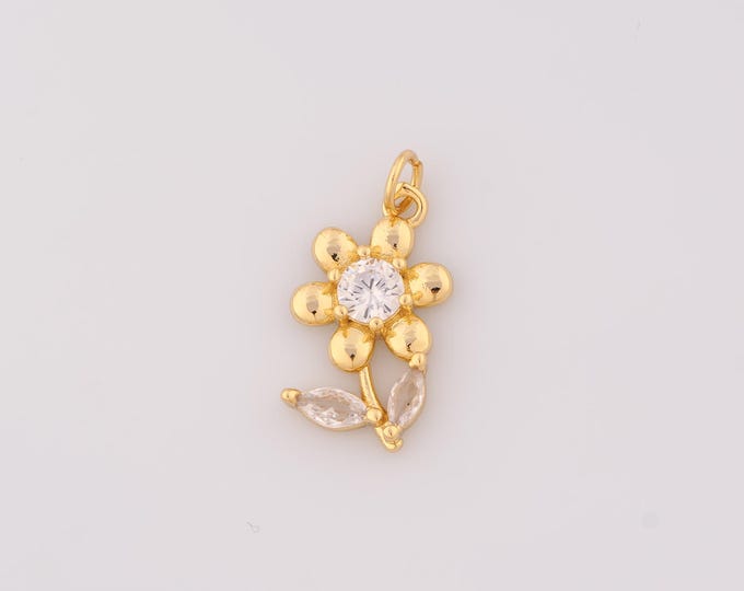 1 pcs Gold CZ Flower Pendant,18K Gold Filled Flower Charm,Flower Charms,DIY Bracelet Necklace Jewelry Making Findings Supply