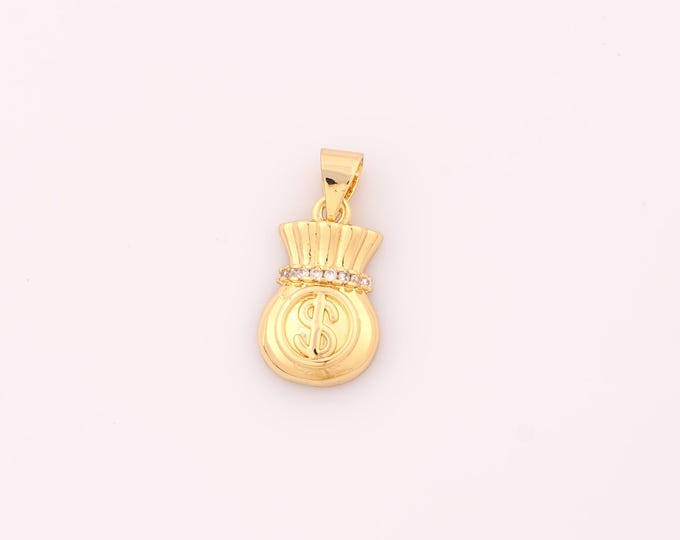 1 pcs Gold CZ Money Bag Pendant,18K Gold Filled Money Bag Charm,Money Bag Charms DIY Bracelet Necklace Jewelry Making Findings Supply